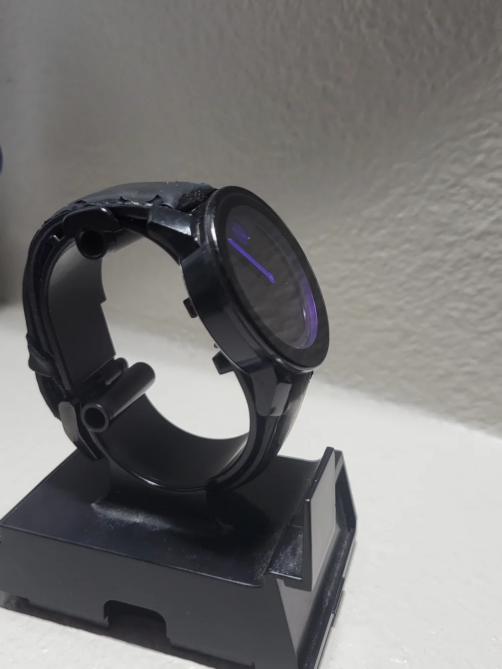 Movado Black Leather Watch with Purple Accent